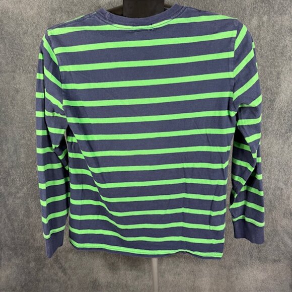 Polo Ralph Lauren Youth L 14-16 Navy Green Striped Long Sleeve Shirt Blue Pony - Picture 2 of 8